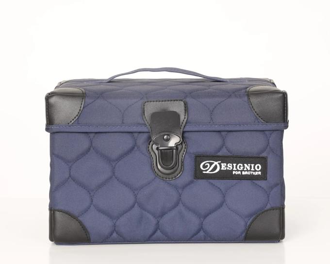 Brother Designio quilted navy carrying case with handle and metal clasp closure