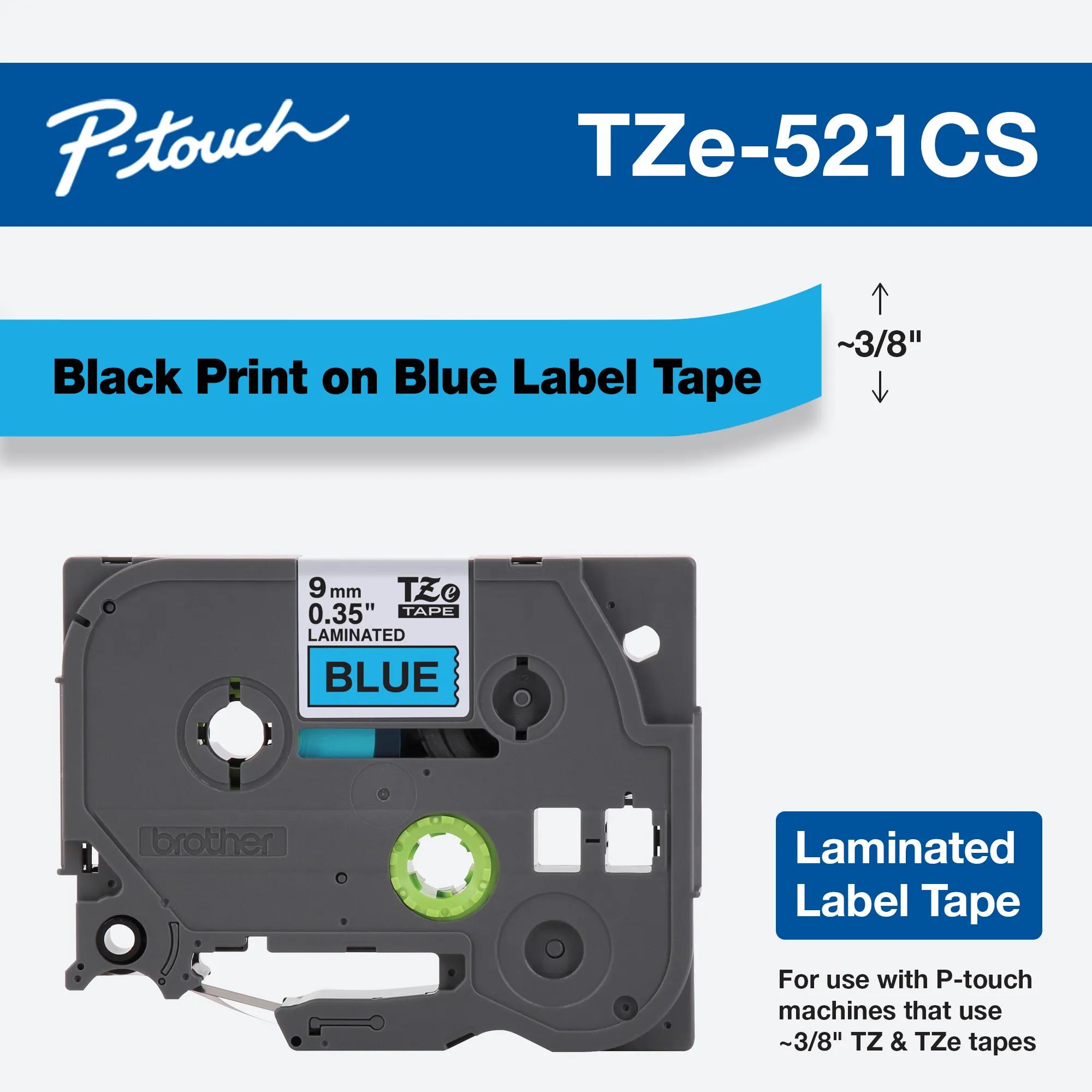 Brother TZe-521CS laminated label tape cartridge with black text on blue background