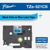 Brother TZe-521CS laminated label tape cartridge with black text on blue background