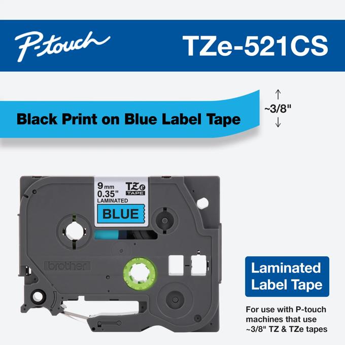 Brother TZe-521CS laminated label tape cartridge with black text on blue background