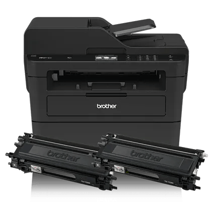 Brother MFCL2750DW all-in-one monochrome laser printer with two toner cartridges