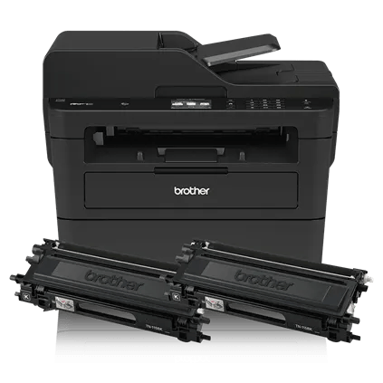 Brother MFCL2750DW all-in-one monochrome laser printer with two toner cartridges