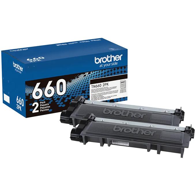 Brother TN660 high-yield black toner cartridge 2-pack with packaging