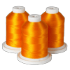 Three spools of vibrant orange embroidery thread on white bases