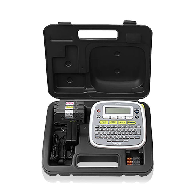 Brother label maker with keyboard in portable carrying case with accessories
