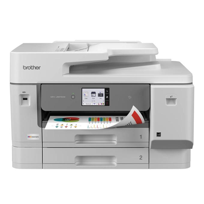 Brother MFC-J6975DW all-in-one color inkjet printer with dual paper trays and touchscreen