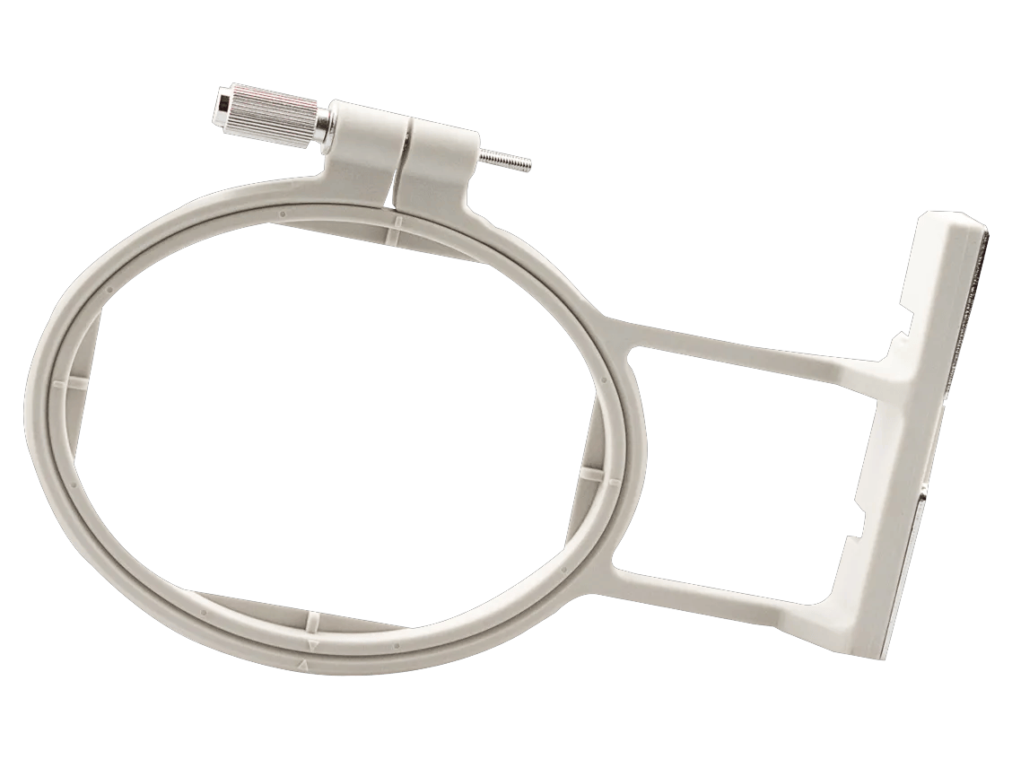 Brother embroidery hoop with white frame and adjustable tension screw