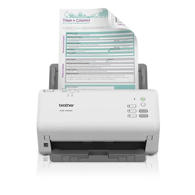 Brother ADS-4300N compact desktop document scanner with automatic document feeder scanning forms