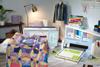 Brother ScanNCut cutting machine and sewing machine in craft room with colorful quilt project
