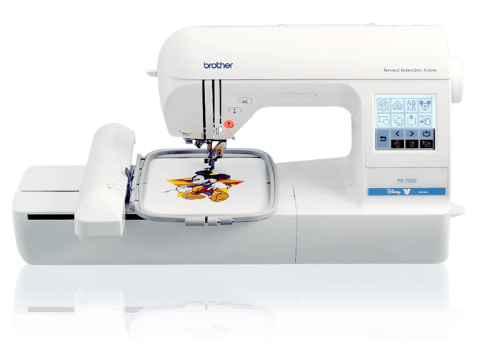 Brother PE750D embroidery machine with Disney design and LCD touchscreen